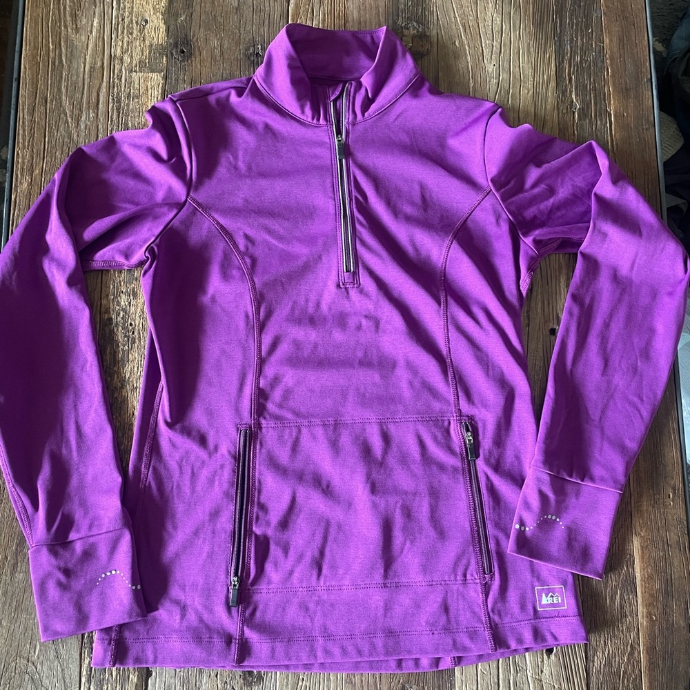 REI purple 1/4 zip with pocket.